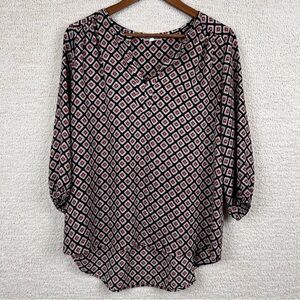 Anthropologie‎ Pleione Top Womens M Black Pink Blouse Bohemian Oversized